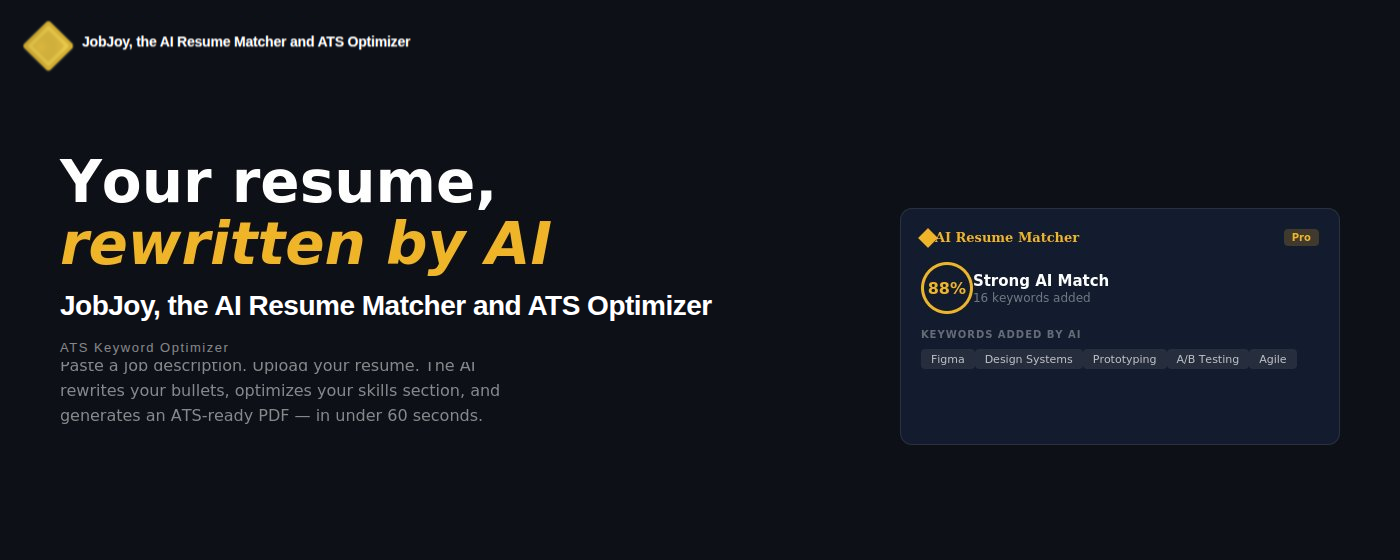 Job Joy - AI Resume Matcher showing 88% match score